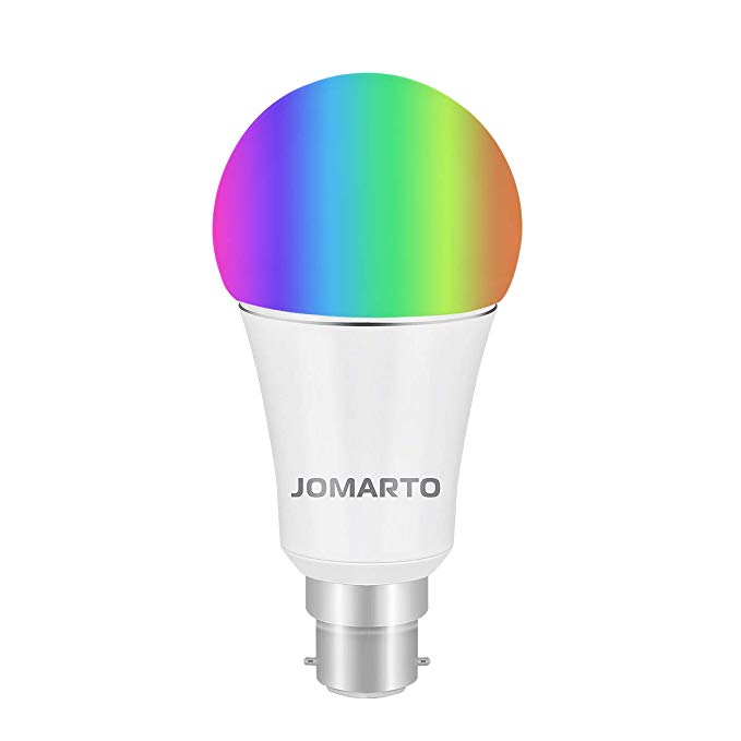 WiFi Smart Bulb, JOMARTO B22 Bayonet 9W Smart Led Bulb Works with Amazon Alexa, Google Home and IFTTT, Dimmable RGB Smart Light Bulb, No Hub Required, 60W Equivalent Remote Controlled by Smart Device