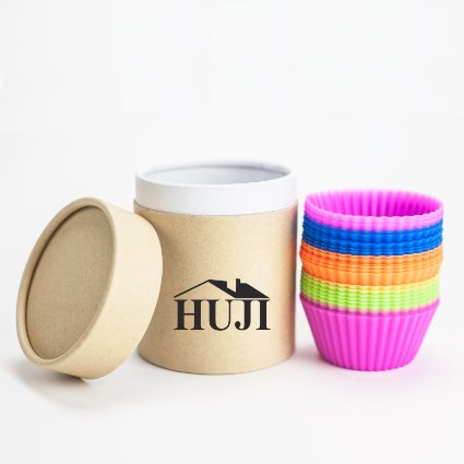 Huji Confetti Festive Colors Reusable Silicone Baking Cups Muffin Cupcake Liners Wraps Molds 24