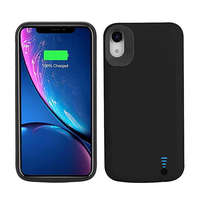 RUNSY Battery Case Compatible iPhone XR, 6000mAh Rechargeable Extended Battery Charging Case, External Battery Charger Case, Backup Power Bank Case, Support Wired Headphones (6.1 inch)