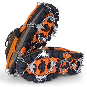 SPGOOD Ice Cleats Crampons 1 Pair for Boots Shoes Women Men Kids 19 Stainless Spikes Traction Cleats Fishing Hiking Walking Mountaineering Climbing