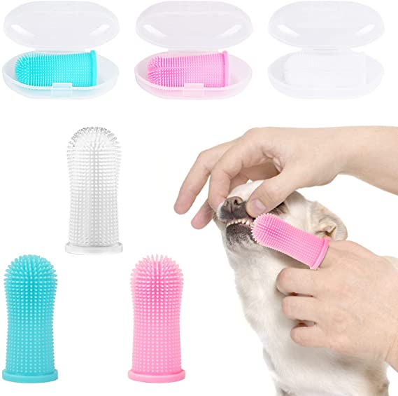 WIOR Dog Toothbrush, 6 Pcs 360º Dog Finger Toothbrush Kit Soft Silicone Dog Finger Toothbrush Ergonomic Small Large Breed Pet Toothbrush Full Surround Bristles Toothbrush for Puppies (Multi-Colored)