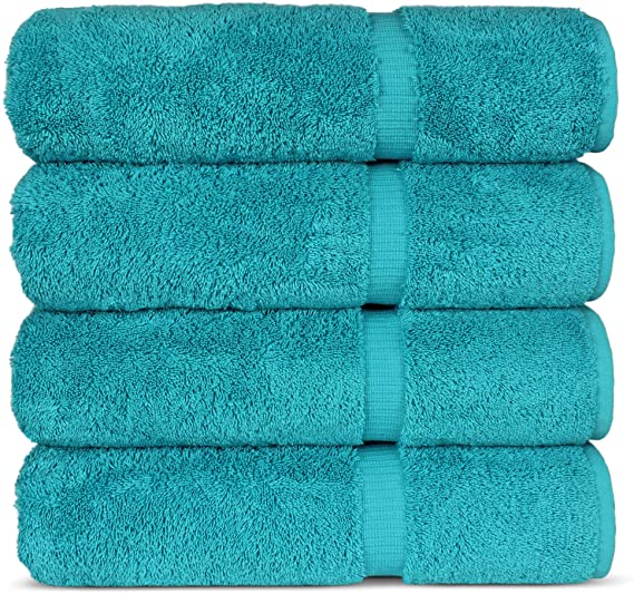 Luxury Hotel & Spa 100% Cotton Premium Turkish Bath Towels, 27" x 54'' (Set of 4, Aqua)