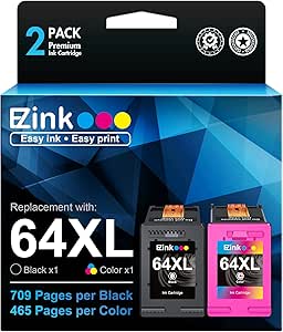 E-Z Ink (TM Remanufactured Ink Cartridge Replacement for HP 64 64XL 64 XL High Yield to use with HP 7858 7855 7120 7155 7158 7164 6255 Tango X Tango Terra Printer (1 Black, 1 Tri-Color)