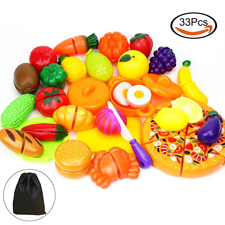 SERONLINE 33pcs Cutting Fruit Vegetable Kitchen Pretend Food Play Set Educational Toy For Children Kids , with Packing Bags