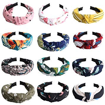 Kisslife 12 Pack Wide Headbands Knot Turban Headband Hair Band Elastic Plain Fashion Hair Accessories for Women and Girls, Children 12 Colors
