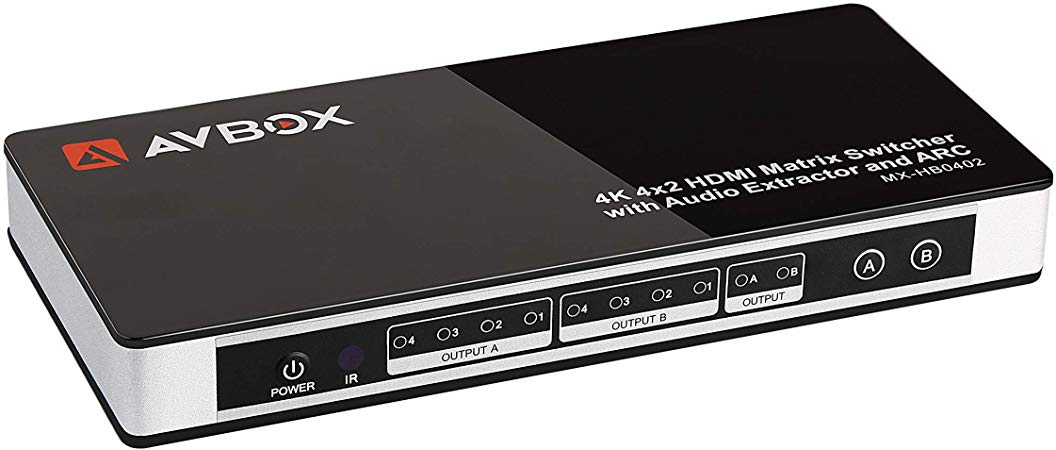 AVBOX 4K HDMI Splitter Switch 4 in 2 Out,IR Remote,CEC Control TV,Support ARC and Optical & L/R Audio Output,Support 4K 1080P 3D
