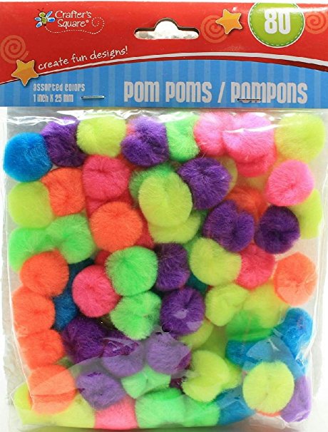 (Pack of 2) Crafter's Square 80 Count Multi-Color Pom Poms (Neon)