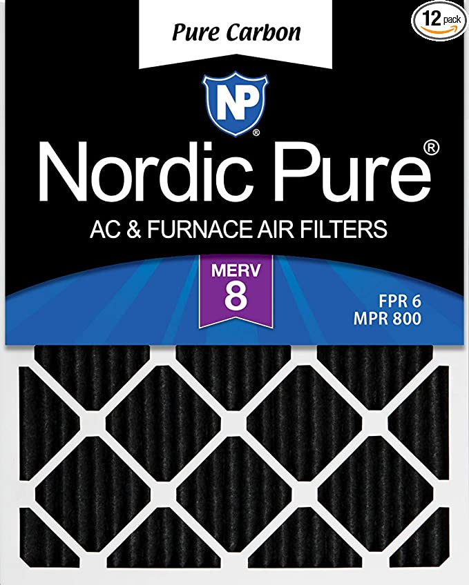 Nordic Pure 16x25x1 Pure Carbon Pleated Odor Reduction AC Furnace Air Filters 12 Pack, 12 Piece