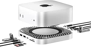 RayCue Mac Mini M4 Dock, Aluminum Mac Mini Stand and HDMI Hub for Mac Mini M4 and M4 Pro 2024 with M.2 NVMe/SATA SSD Enclosure, 4K60Hz HDMI,10G USB A/C, 5G USB A*2, USB-C Charge, SD/TF, Audio