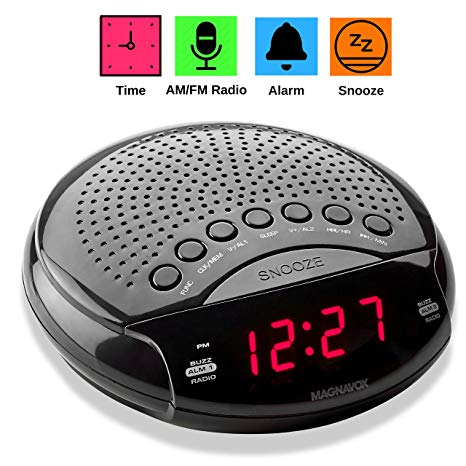 Magnavox Digital Dual Alarm Clock AM/FM Radio, Dimmer, Snooze, 0.6” Digital LED Display and Battery Backup Function