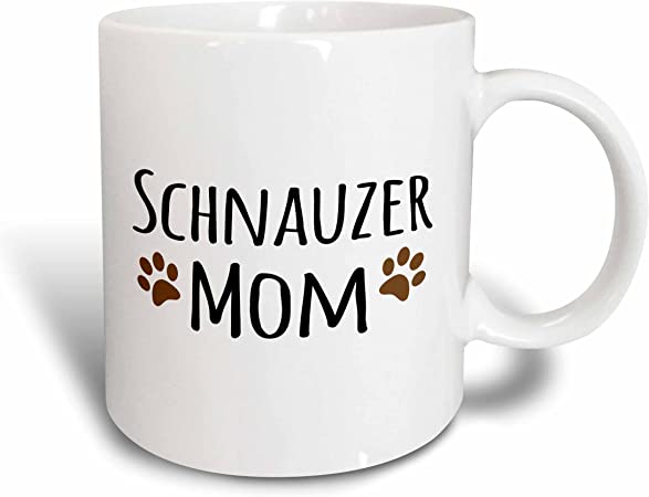 3dRose Schnauzer Dog Mom-Doggie by breed-muddy brown paw prints Mug, 1 Count (Pack of 1)
