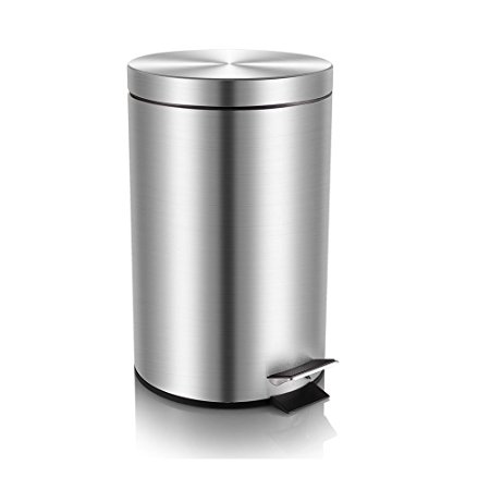 Fortune Candy Mini Round Step Trash Can,Fingerprint-Proof Brushed Stainless Steel Bathroom Trash Can with Soft Close Lid,Removable Inner Wastebasket,0.8 Gallon/3 Liter