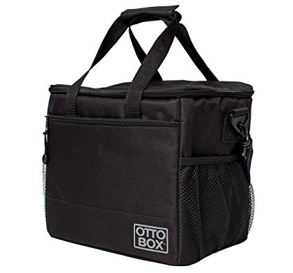 OTTO BOX Insulated Lunch Cooler Bag For Men, Women, Adults || Reusable Lunch Box with Large Mesh Side Pockets and Detachable Shoulder Strap || Black