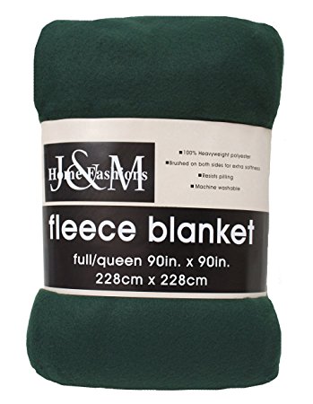 J & M Home Fashions 90-Inch by 90-Inch Fleece Blanket, Full/Queen, Dark Green