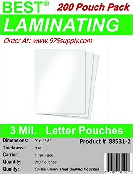 Best Laminating - 3 Mil Clear Letter Size Thermal Laminating Pouches - 9 X 11.5 (200 Pouches)