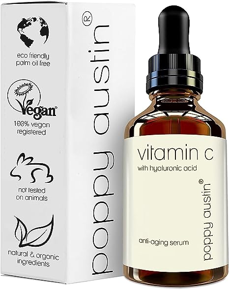 Poppy Austin 30mL Vitamin C Serum for Face with Hyaluronic Acid - Vegan Face Serum - Vit. C with Hyaluronic Acid Serum for Face - For Dark Spots, Fine Lines, Wrinkles- Natural