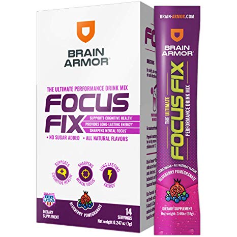 Brain Armor Focus Fix - Energy   Cognition Performance Drink Mix, Single-Serve 14ct. Blueberry Pomegranate (14 Servings)