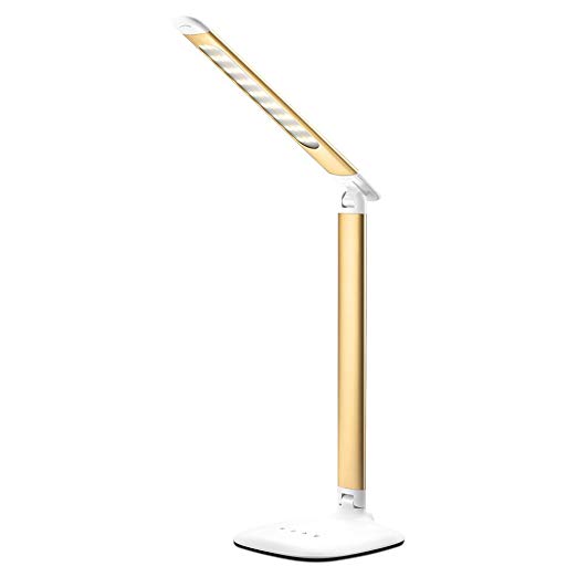 LED Desk Lamp, Flexible Gooseneck Table Lamp, 5 Color Temperatures with 7 Brightness Levels, Touch Control, Memory Function, 8.5W, Gold
