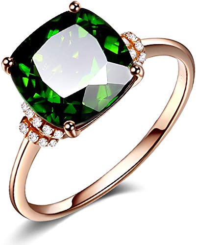 Madeone 18K Rose Gold Plating Luxury Square Emerald Green Gemstone Excellent Cut Cubic Zirconia CZ Wedding Engagement Ring Christmas Jewelry Gifts for Women with Box Packing Size 6-10