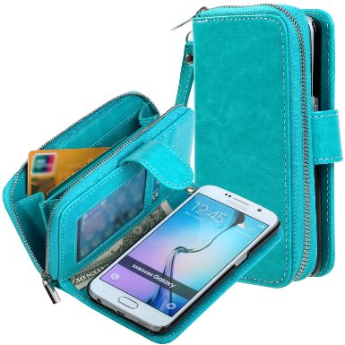 Galaxy S7 Case, E LV Galaxy S7 - 2IN1 ( CASE CUM PURSE) PC PU Leather flip Wallet Bag Pouch Case Cover For Samsung Galaxy S7 - [TURQUOISE]