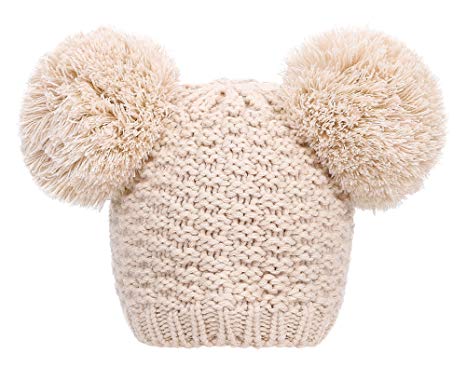 Jasmine Women's Winter Cute Knit Beanie Hat with Double Pompom Ears