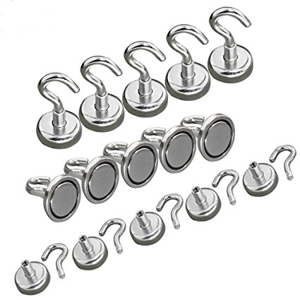 Strong Magnetic Hooks (25 LBS) - Pack of 5 of The Best Multi Purpose Heavy Duty Metal Neodymium Hanging Hooks - Great for Indoor and Outdoor Use For Refrigerator, BBQ Grill and Lockers