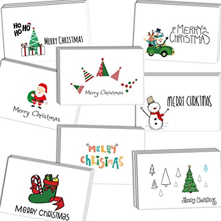 Christmas Greeting Cards Collection with Envelopes, Cute Design Holiday Greeting Cards for Xmas New Year, 48 Pack