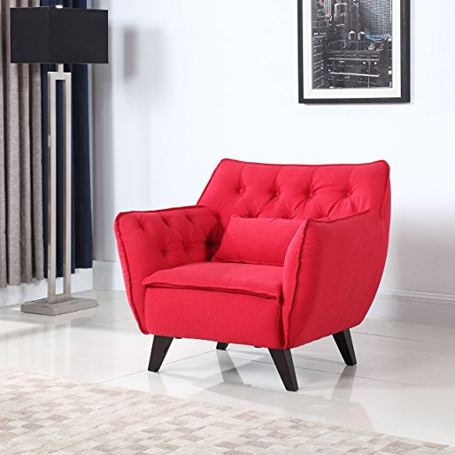 Mid Century Modern Tufted Linen Fabric Living Room Accent Chair (Red)