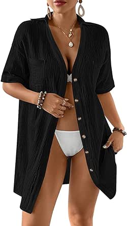 Bsubseach Bathing Suit Cover Ups Beach Cover Up Shirt Dresses for Women Button Down Shirt Dress