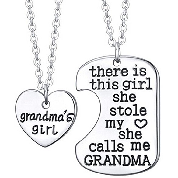 "Grandma's Girl" Necklaces | 2 x 20" Metal Chain   2 Pendants | Best Family Grandmother’s Jewelry Gift