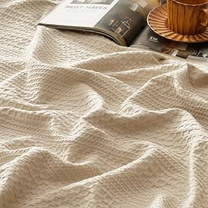 PHF Ultra Soft Waffle Weave Blanket Queen Size for Bed, Lightweight and Breathable Thin Blanket for Summer - 90"x 90" Soft Woven and Cozy Blanket for Couch Sofa Home Decor - Light Tan