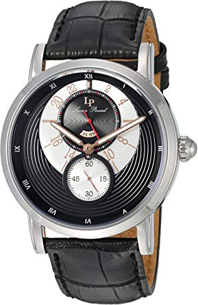 Lucien Piccard Men's 'Santorini' Quartz Stainless Steel and Leather  Watch, Color:Black (Model: LP-40043-01-RA)