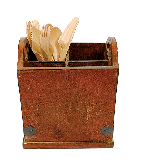 Creative Co-Op Wood Utensil Holder with 4 Compartments