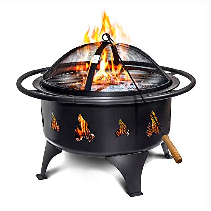 Fire Pits Outdoor Wood Burning - Portable 24" Easy Clean Fire Pit w/Grate, Wood Poker, Fire Screen