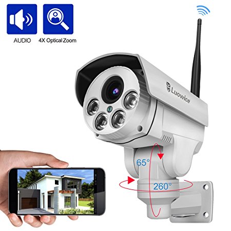 Luowice 1080P Wifi Security Camera 2MP with PTZ 4X Zoom with Audio Night Vision and Built-in 32G SD Card Indoor/Outdoor IP66 Waterproof IP Camera