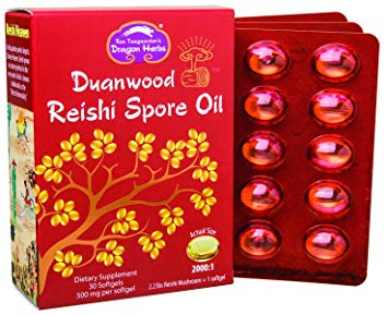 Dragon Herbs Duanwood Reishi Spore Oil -- 500 mg - 30 Softgels - 100% All Natural, Non-GMO, Vegan, Vegetarian, Superfood, Mushroom, Pure Premium Extract