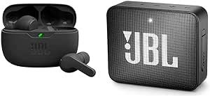 JBL Vibe Beam True Wireless Headphones - Black, Small & GO2 - Waterproof Ultra-Portable Bluetooth Speaker - Black