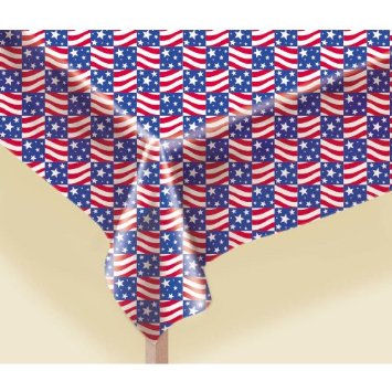 Amscan Flannel-Backed Patriotic Party Table Cover, Red/White/Blue, 15 x 9.5"