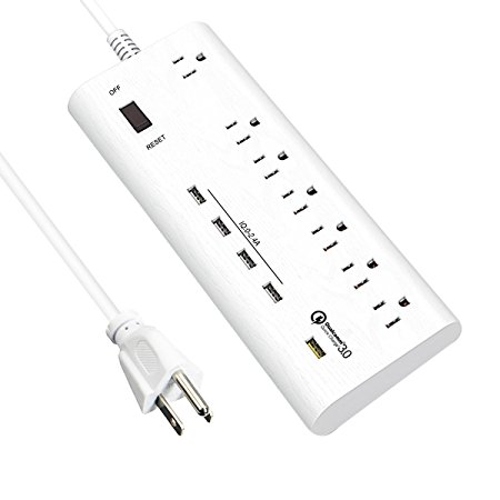 Power Strip, ELEGIANT Surge Protector 7 Outlets & 4 Smart USB Charging Ports (5V/2.4A) &1 Quick Charge USB Port and 6ft Extension Cord Charging Station for Home & Office