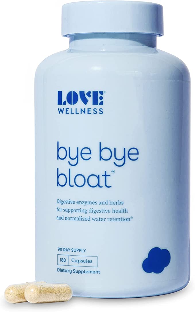 Love Wellness Bye Bye Bloat, Digestive Enzymes Supplement - 180 Capsules - Bloating & Gas Relief - Helps Reduce Water Retention & Overall Digestive Health - Safe & Effective With Fenugreek & Dandelion