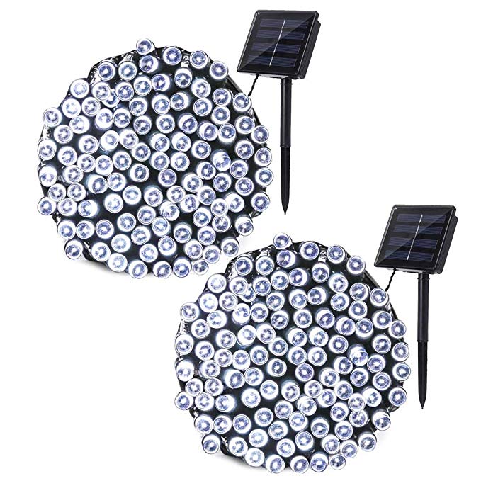 Qedertek 2 Pack Solar String Lights, 72ft 200 LED Fairy Solar Lights Decorative Lighting for Wedding, Garden, Home, Patio, Porch, Lawn, Party and Holiday Decorations (Cool White)