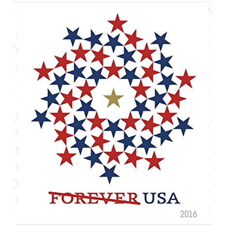 Patriotic Spiral Wreath Coil of 100 Forever First Class Postage USPS Stamps USA Stars 1 Roll (100 Stamps)