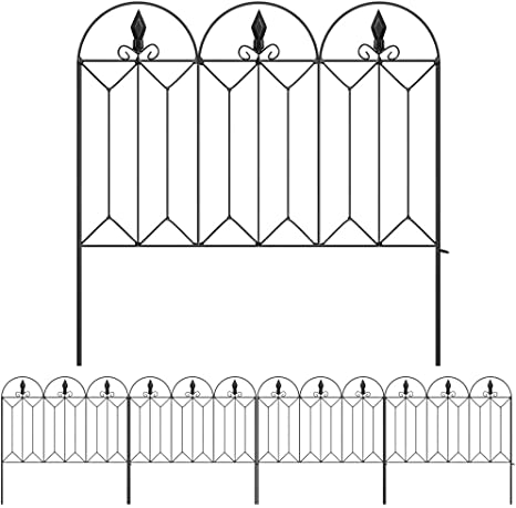 Amagabeli 24inx10ft Decorative Garden Fence Outdoor Rustproof Fencing Landscape Wire Fencing Patio Border Fences Edge Section Flower Bed Folding Wire Animal Barrier Décor Picket Black Panels Wire FC04