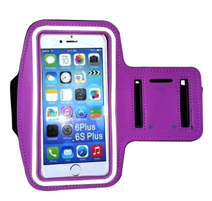 iPhone 6 Plus & 6S plus, Galaxy S7 Samsung Note 5/4, SPORTS armband - for Running, Cycling, Workouts or any Fitness Activity , Sweat Proof - Build in Key   Id   Credit Cards & Money Holder (Purple)