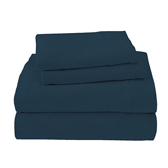 Royale Linens Soft Tees Cotton Modal Jersey Knit Sheet Set Queen Teal/Navy