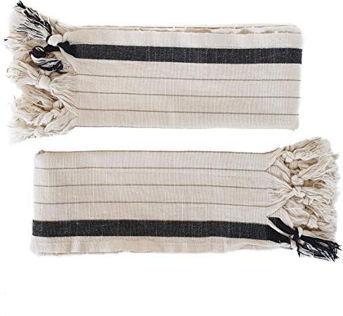 The Loomia Silvia 100% Turkish Hand Towel Set (Extra Large Size, Off-White Cream with Black Stripes)