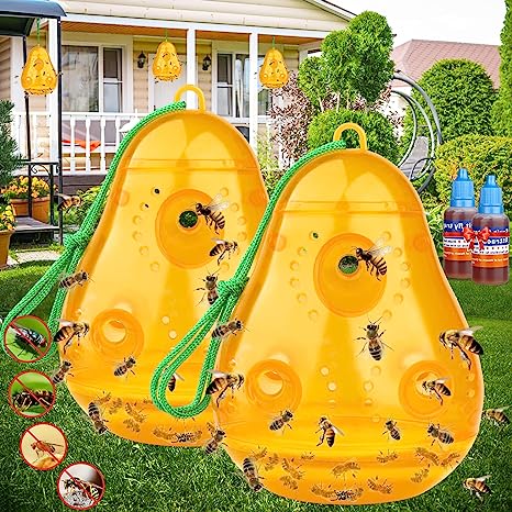 Wasp Trap Bee Traps Catcher, Wasp Traps Outdoor Hanging, Wasp Repellent Trap Deterrent Killer Insect Catcher, Non-Toxic Reusable Hornet Yellow Jacket Trap 2 Pack (Orange, Pear Shape)