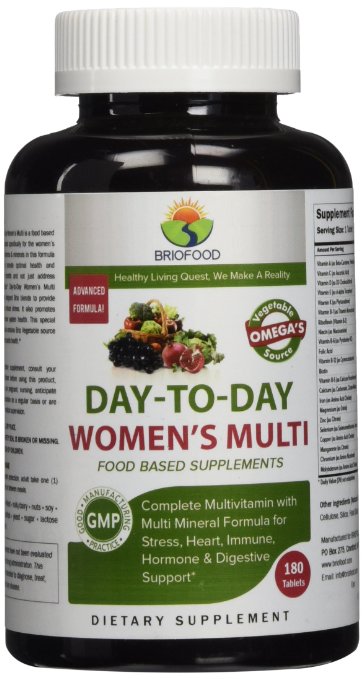 Briofood Day-to-Day Womens Multi Tablet Food Based Multivitamin with Vegetable Source Omegas 180 Count