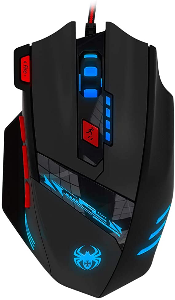 GranVela® T90 Professional 9200 DPI High Precision USB Wired Gaming Mouse, 8 Buttons, with 7 Colourful LED Breathing Light Modes, Weight Tuning Set (Black)
