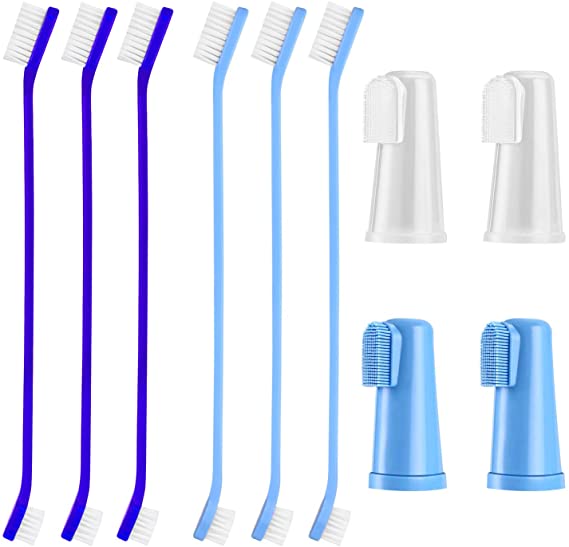 HAWATOUR Dog Toothbrush, L Size Finger Toothbrush and Long Handle Double-Headed Toothbrush for Small to Large Dogs and Cats 10Pcs Pet Toothbrush